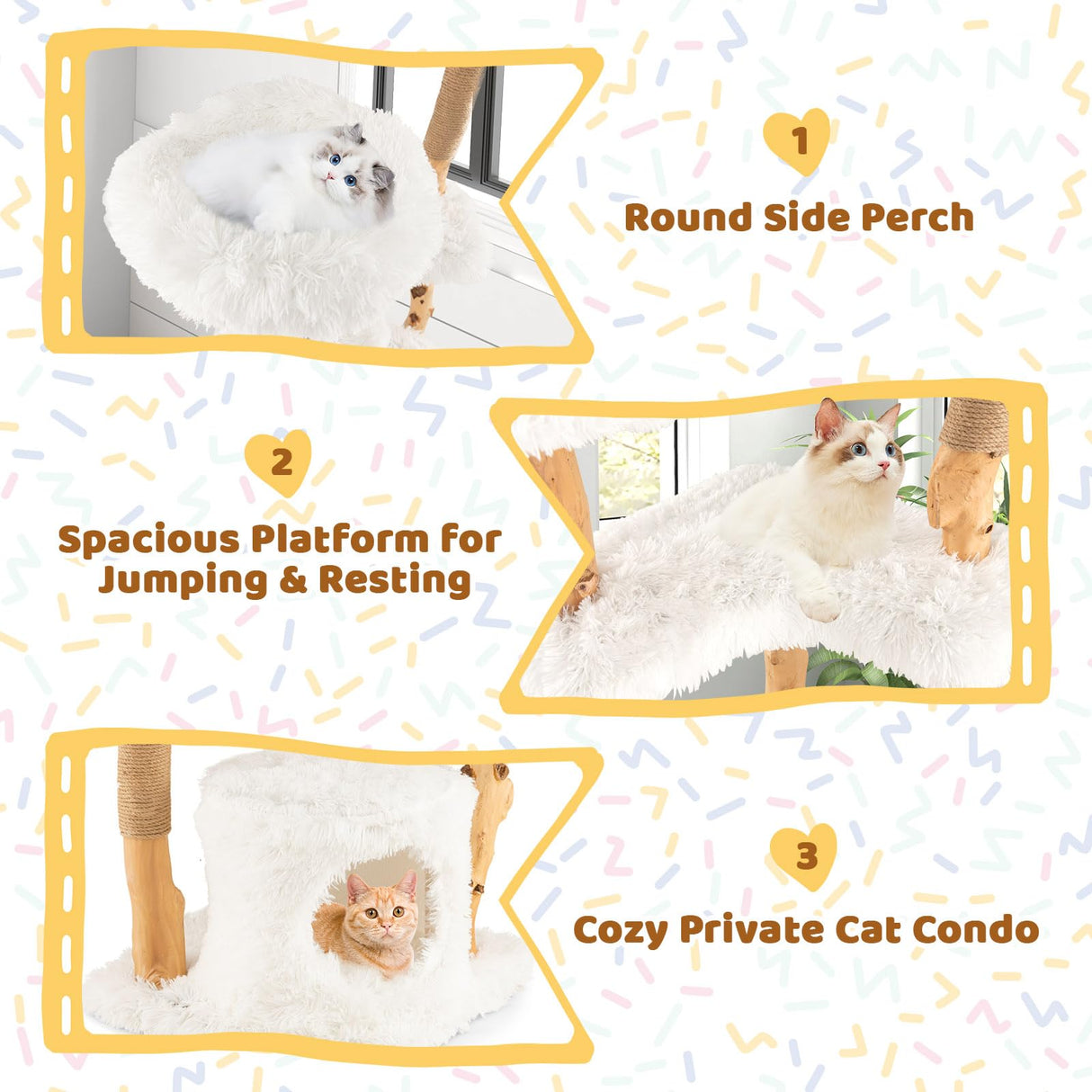 Tangkula Cat Tree for Indoor Cats, Solid Wood Modern Cat Tower with Top Cattail Basket Cat Bed, Side Perch, Large Platform & Cat Condo, Cute Cat Tree with Scratching Posts for Large Cats (49 Inch) Tangkula