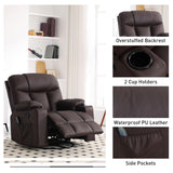 Bonzy Home Swivel Rocker Recliner with Heating and Massage, 40" Manual Rocker Recliner Chair, PU Leather Single Sofa with 2 Cup Holders for Living Room Bedroom, Brown Bonzy Home