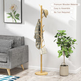 Wooden Coat Rack Freestanding Coat Tree with 4 Height Options and 9 Hooks, Sturdy Coat Rack Stand for Clothes/Bags/Hats, Easy Assemble Save Space for Entryway,Bedroom,Office,Narrow Place-Natural Bamdibola