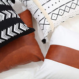 GALMAXS7 Boho Throw Pillow Covers 18 x 18 Set of 4 - Modern Stripe Geometric Farmhouse Decorative Pillow Cover Sets for Pillows - Couch Sofa Bed,Faux Leather Black and White Pillow Covers GALMAXS7