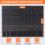 INCLY 48x36 Inch Metal Peg Board Kit with 1/4" Pegboard Hooks Accessories, 6PCS Peg Board Panels and 234PCS Black Pegboard Wall Organizer Tool Storage System for Garage Workbench Shed INCLY