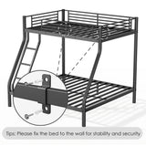 Twin Over Full Bunk Bed, Metal Bunk Beds Twin Over Full Size with Safety Ladder & Guardrail, Heavy Duty Bunkbed Frame for Adults Teens Dorm Bedroom Guest Room Apartment, Space-Saving (Black, Full) TBCOPTO