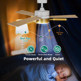 YITAHOME 60 inch Ceiling Fan with Light and Remote, Crystal Rod Design, Modern Chandelier Ceiling Fan with Reversible Quiet Motor, White Gold Indoor Ceiling Fan with 3 LED Colors, Memory Function YITAHOME