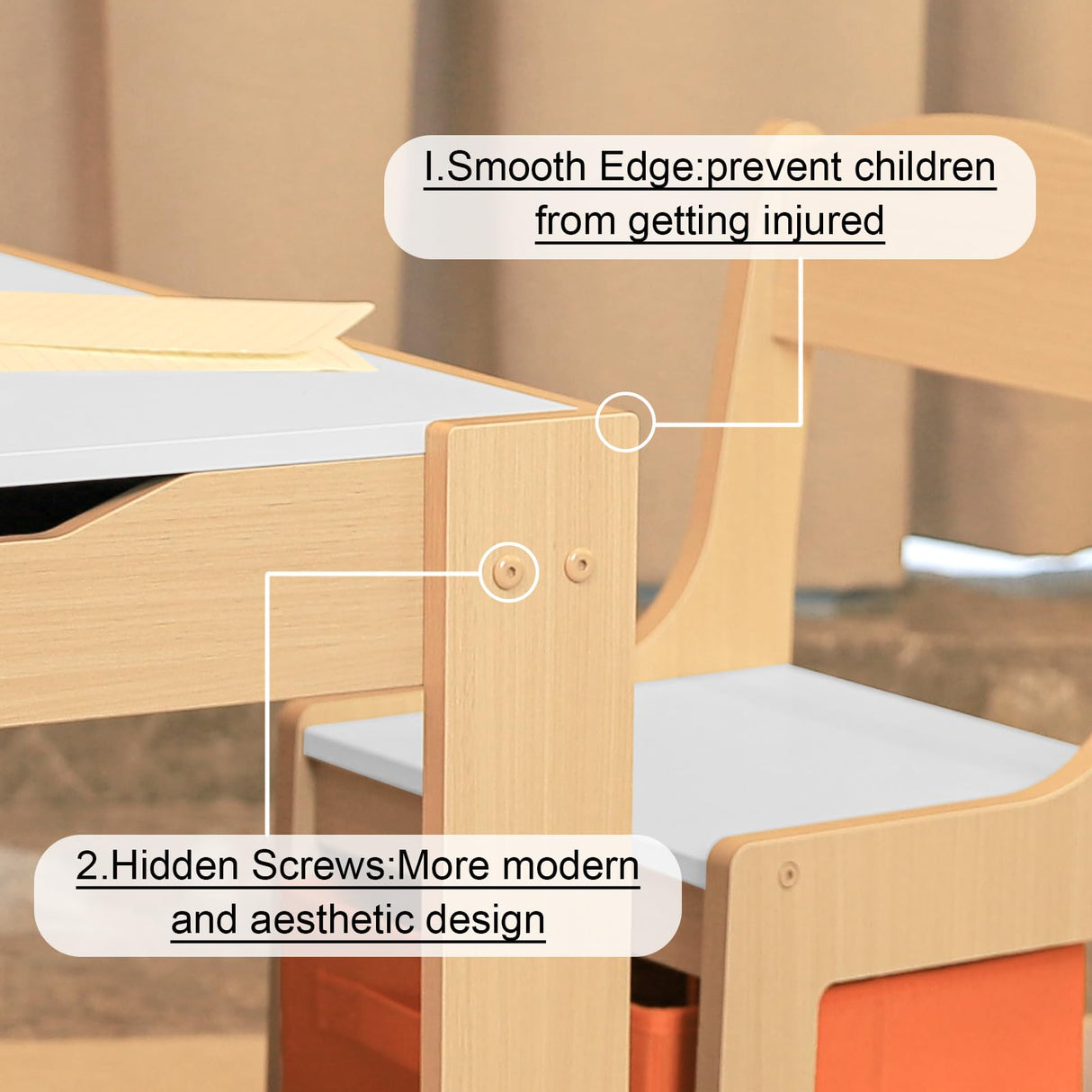 Romswi 3 in 1 Wooden Kids Table and Chair Set with Storage Drawer, Double-Sided Detachable Tabletop for Crafts, Drawing, Reading, Playroom - Ages 5-8 Romswi