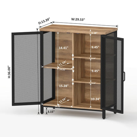 Rustic Vintage Oak Coffee Bar Cabinet with Versatile Storage for Home BON AUGURE