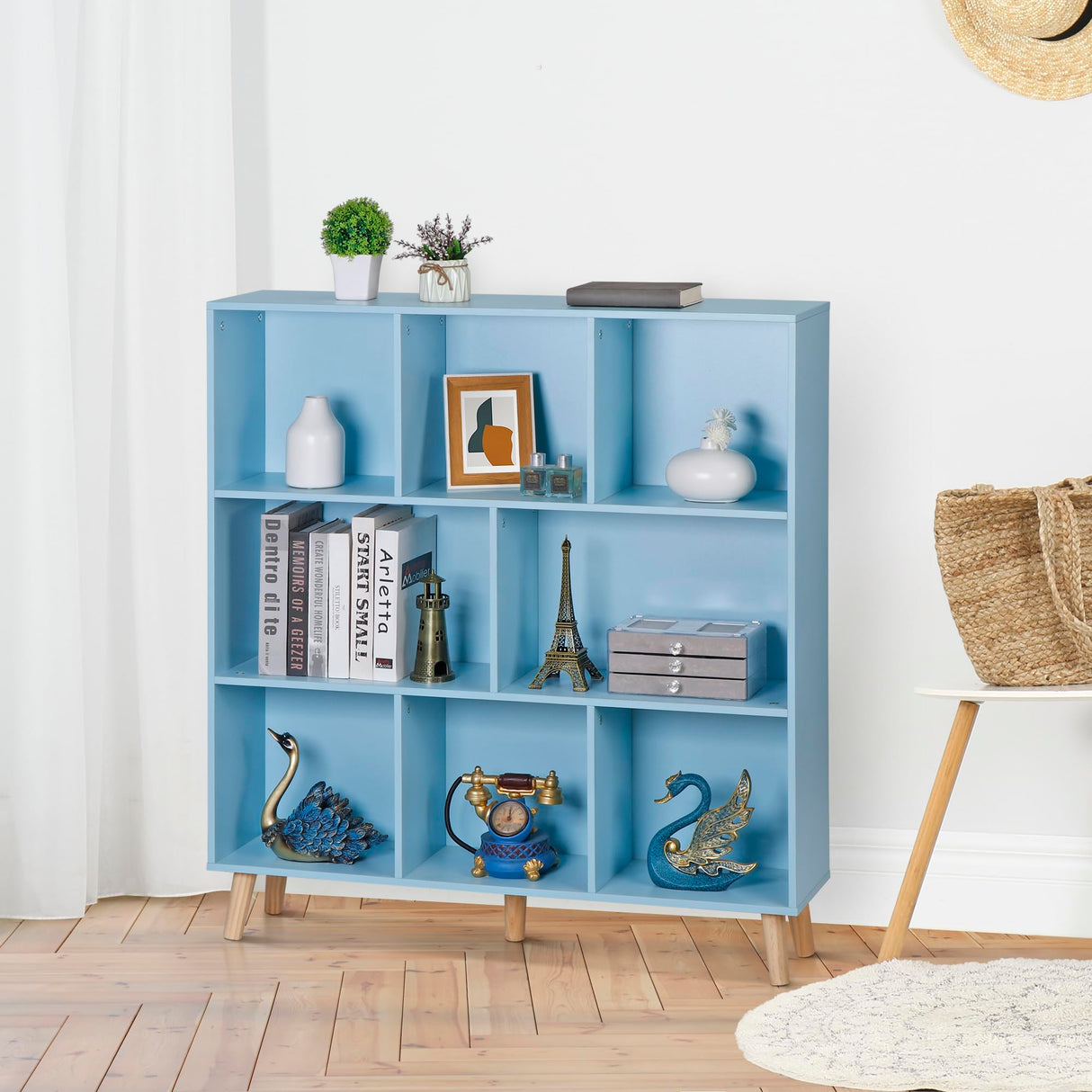 SUPER DEAL 8 Cube Bookshelf 3 Tier Open Shelf Bookcase with Solid Legs, Modern Storage Organizer Display Rack Freestanding Cabinet for Bedroom, Living Room, Office, Nursery, Blue SUPER DEAL