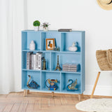 SUPER DEAL 8 Cube Bookshelf 3 Tier Open Shelf Bookcase with Solid Legs, Modern Storage Organizer Display Rack Freestanding Cabinet for Bedroom, Living Room, Office, Nursery, Blue SUPER DEAL