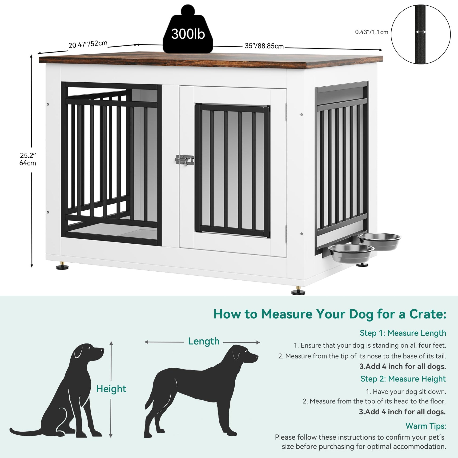 YITAHOME 35" Dog Crate Furniture, Wooden Dog Crate End Table for Medium Dogs up to 55 lbs, Indoor Double Door Dog Crate with Adjustable Feet and Removable Bowls(35" L x 20.4" W x 25.2" H) - WoodArtSupply