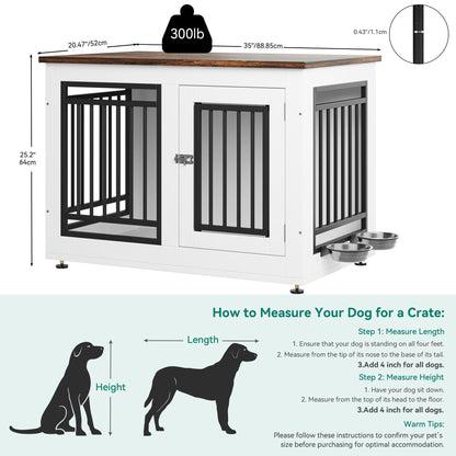 YITAHOME 35" Dog Crate Furniture, Wooden Dog Crate End Table for Medium Dogs up to 55 lbs, Indoor Double Door Dog Crate with Adjustable Feet and Removable Bowls(35" L x 20.4" W x 25.2" H) - WoodArtSupply