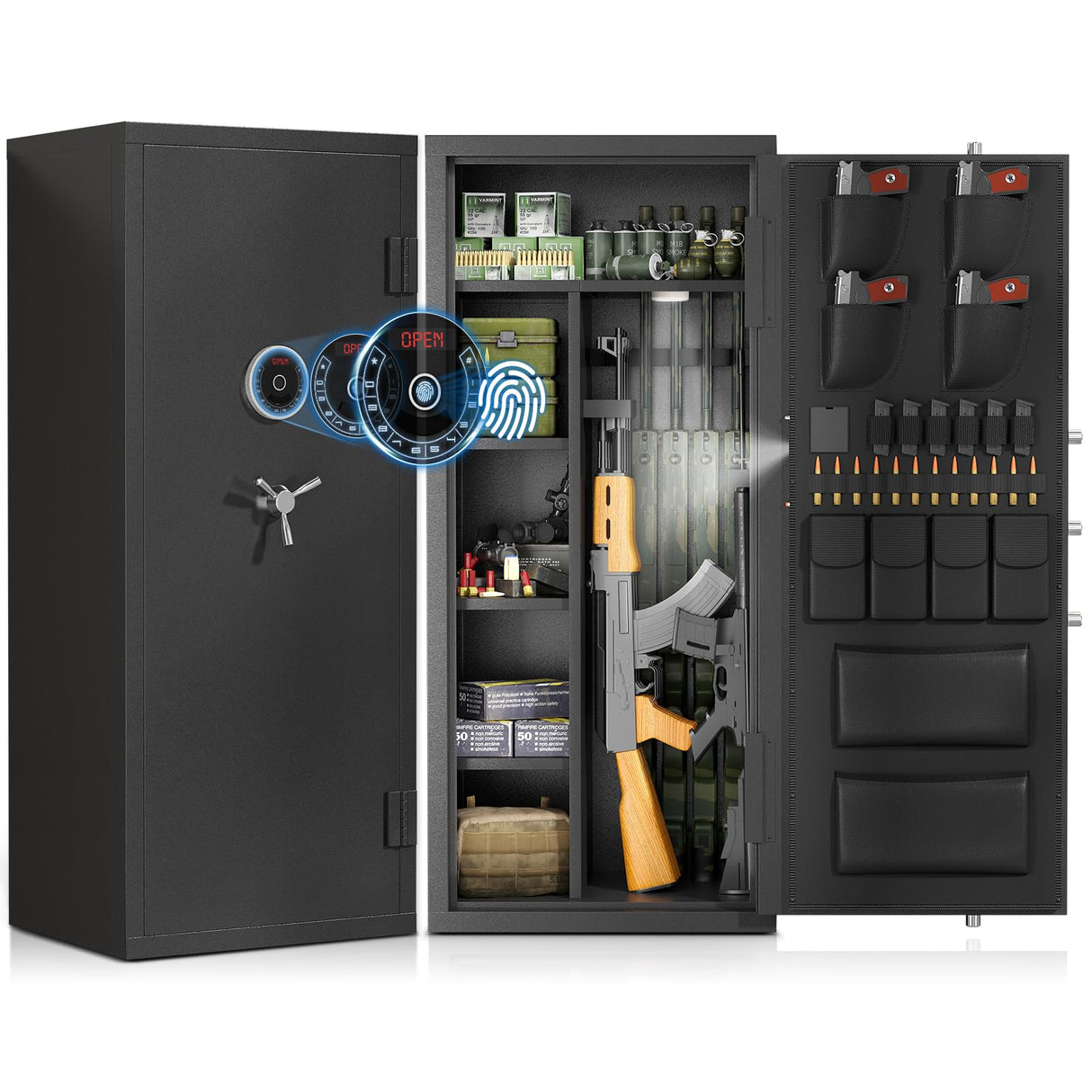 Luzfuego 20-25 Large Gun Safe, Fingerprint Gun Safe for Rifles and Pistols with LCD Keypad & Gun Rack, Unassembled Long Gun Cabinet for Home and Shotguns with Mute Function & Dual Alarm Luzfuego