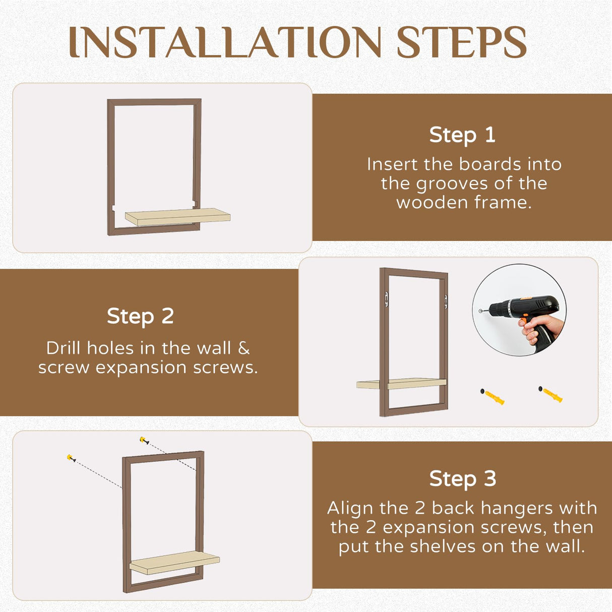 Walasis Wood Wall Shelves for Bedroom Farmhouse - Rustic Floating Shelf Decorative Storage Shelving Wall Mounted Decor with Frame for Living Room Walasis