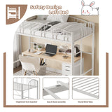 Garvee Loft Bed Twin Size with Ladde and Arched Guardrail, Heavy Duty Metal Loft Bed Frame for Kids and Adults, Sturdy Steel Slats Support, Small Space Saving Design, No Box Spring Needed, White Garvee