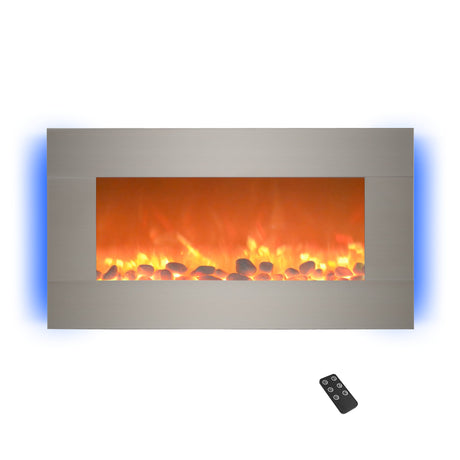 Electric Fireplace - 30 Inch Wall Mounted Fireplace - 13 Backlight Colors and Remote Controlled LED Flames, Heat, and Brightness by Northwest (Silver) Northwest