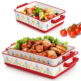WRINGKIT Set of 3 Ceramic Baking Dishes, Casserole Dishes for Oven, Rectangular Bakeware with Handles, Ceramic Bakeware for Cooking, Baking Cakes, Wedding Gift, 3 Sizes (14.5''/12.7''/9.5'') WRINGKIT