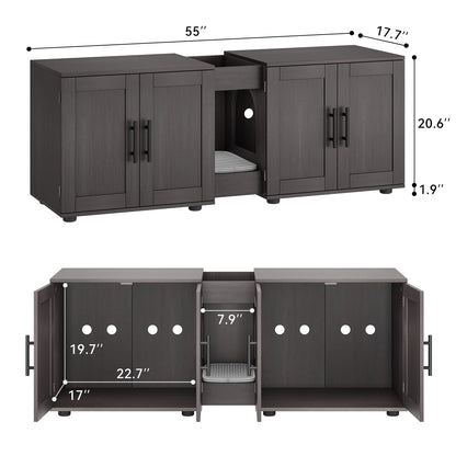 Gaomon Litter Box Enclosure with Double Room,Cat Hidden Litter Box Enclosure Furniture for 2 Cats with Double Room, 55”L x 17.7”W x 22.5”H Cat House,Wooden Enclosed Cat Litter Box Furniture,W - WoodArtSupply