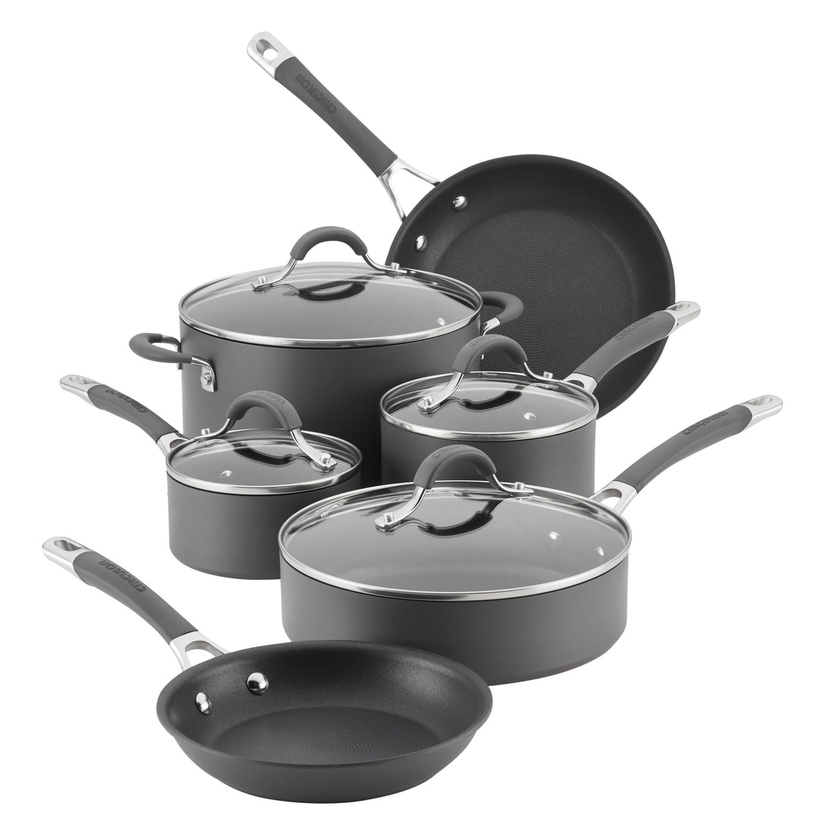 Circulon 83903 Radiance Hard Anodized Nonstick Cookware Pots and Pans Set, 10 Piece, Gray Circulon