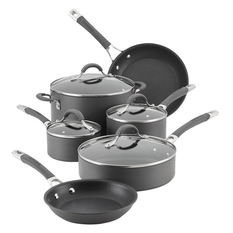 Circulon 83903 Radiance Hard Anodized Nonstick Cookware Pots and Pans Set, 10 Piece, Gray Circulon