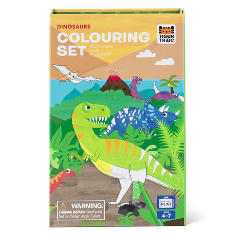 Tiger Tribe Coloring Set - Dinosaurs, Activity Set for Kids, incl. Stickers & Markers Portable Storage Box, Perfect for Travel, Great Gift Tiger Tribe
