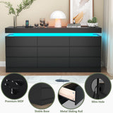 9 Drawer Dresser with Power Outlet, Dresser with LED Light, Modern Chest of Drawers for Closet, Double Wide Drawer Organizer Cabinet for Bedroom, Living Room, Entryway, Hallway (Black, 9 Drawers) Gyfimoie