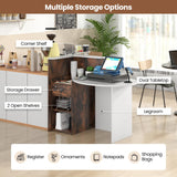 IFANNY Reception Desk, 48’’ Retail Counter w/Lockable Drawer & Storage Shelf, L-Shaped Reception Table, Wooden Computer Desk for Salon, Restaurant, Office (White & Rustic Brown) IFANNY