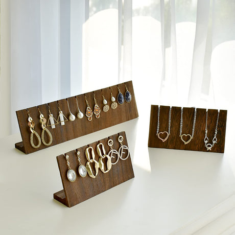 MOOCA Stunning 3-Piece Wooden Jewelry Display Stand Set - Versatile Earring and Pendant Organizer | Elegant Jewelry Stand, Rack, and Holder for Earrings | Holds up to 12 Pairs, Brown Color MOOCA