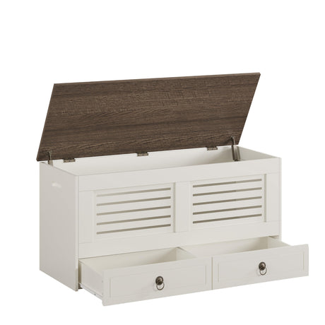 ChooChoo Storage Chest, 39.3" Storage Bench with Drawer, Wooden Entryway Bench with Safety Hinges, Shoe Bench, for Entryway, Bedroom, Living Room, Soft White ChooChoo