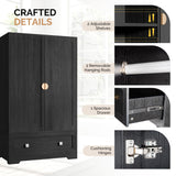 VINGLI Wardrobe Closet, Armoires and Wardrobes with Doors,Hanging Rod, Shelves and Drawer, Freestanding Closet Wardrobe Cabinet, Black Armoire Wardrobe for Bedroom, Dorm VINGLI