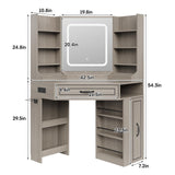 Makeup Vanity Desk, Corner Vanity Desk with HD LED Mirror, Lots Storage Shelves, 2 Drawers & Cabinets, Vanity with Charging Station, 3 Lighting Modes with Adjustable Brightness Maupvit