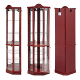 Lighted Corner Display Curio Cabinet Wooden Shelving Unit with Tempered Glass Door, Bar and Liquor Storage Area with 5 Shelves, Wine Cabinet with Curved Top Carving, Cherry CQSXDA