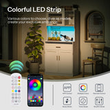 HOOBRO Pantry Cabinet, 67" Kitchen Pantry Storage Cabinet with LED Lights and Charging Station, Modern Hutch Cabinet with Microwave Stand, Cup and Goblet Holders, Shelves for Kitchen, White HOOBRO