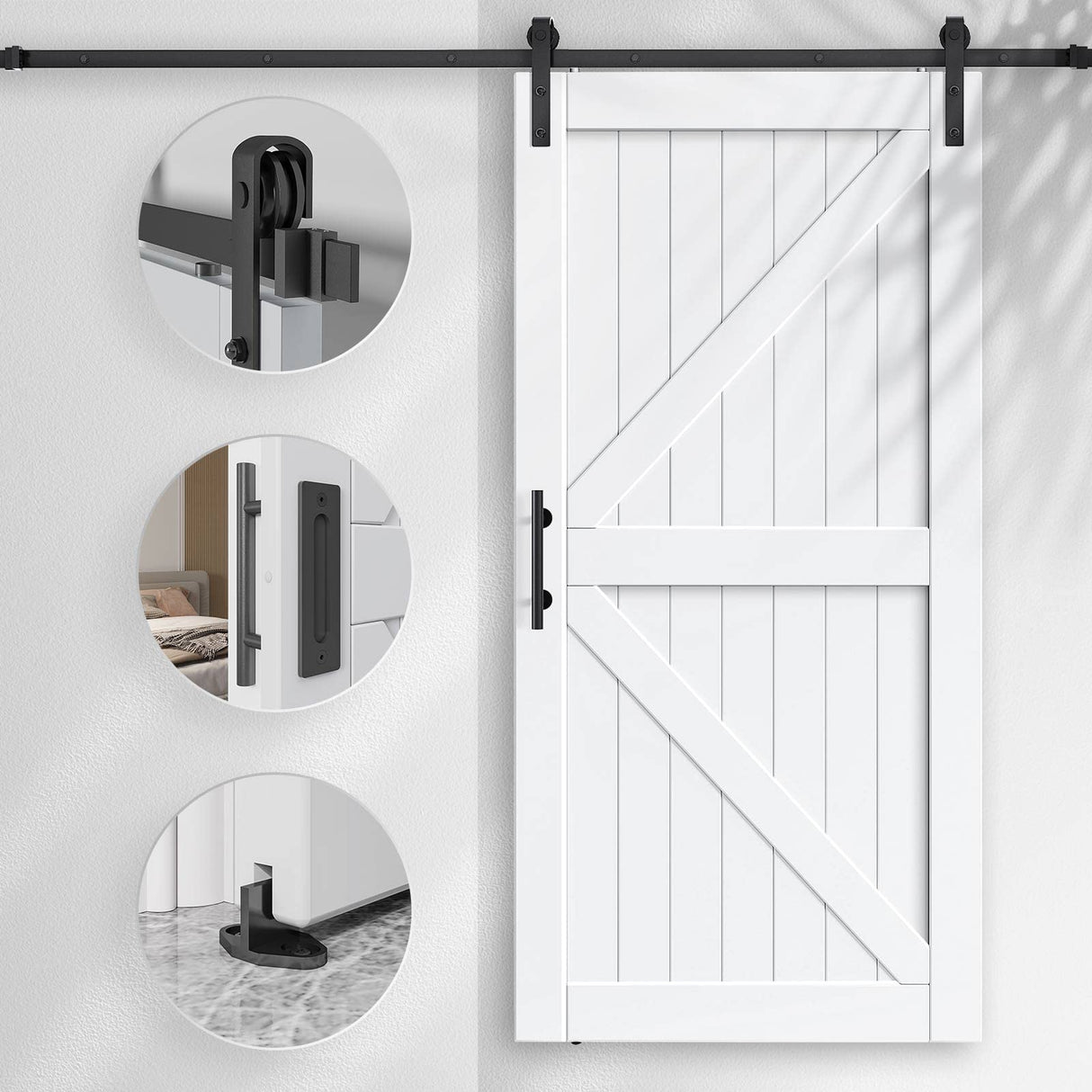 EaseLife 42in x 84in Sliding Barn Door with 7FT Barn Door Hardware Track Kit Included,Solid LVL Wood Slab Covered with Water-Proof & EaseLife