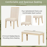 Merax 78 Inch Extendable Dining Table Set with 18inch Removable Leaf, Wood 6-Piece Dining Table Set with 4 Upholstered Dining Chairs & 1 Dining Bench, Natural Merax