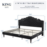 Allewie King Size Platform Bed Frame with Adjustable Velvet Tiara Headboard, Upholstered Diamond Button Tufted, Wood Slats Support, No Box Spring Needed, Mattress Foundation, Easy Assembly, Black Allewie