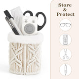 Mkono Glasses Holder for Nightstand Macrame Plush Lined Glasses Stand for Multiple Glasses Boho Decor Eyeglass Case Holder for Office Desk Organizer Mkono