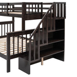 P PURLOVE Espresso Twin-Over-Full Bunk Bed with Storage and Detachable Design P PURLOVE