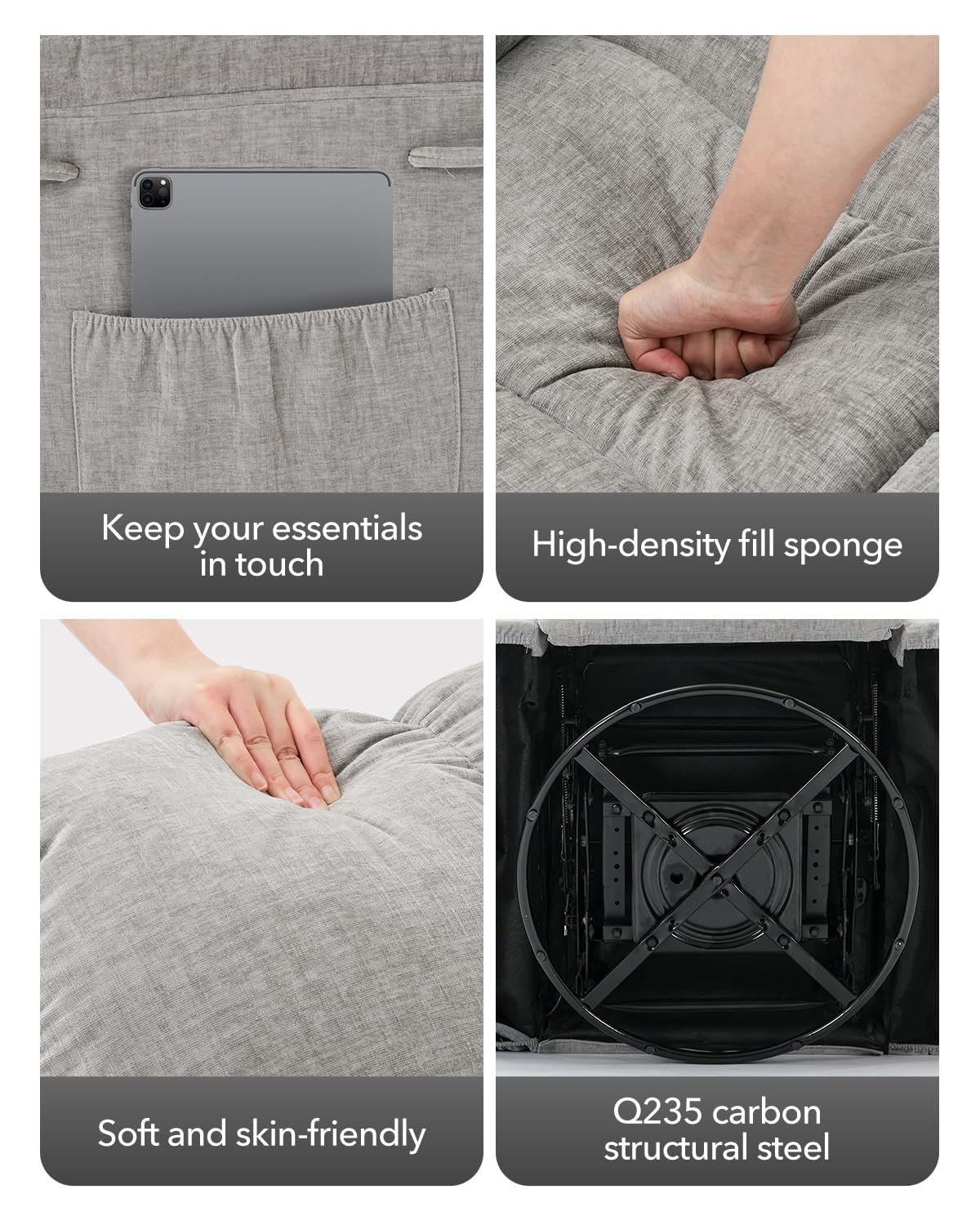 Oversized Swivel Rocker Recliner Chair for Adult,360°Swivel Rock Recliner,Extra Wide Manual Recliners,Chenille Upholstery Overstuffed Soft Rocking Sofa Chair,Grey Loumernhant