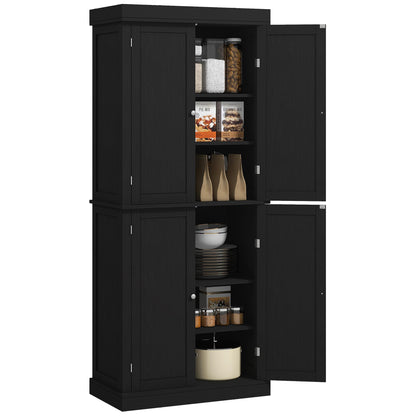 HOMCOM 72.5" Freestanding Kitchen Pantry Cabinet, Tall Storage Cabinet with 4 Doors and 2 Adjustable Shelves for Dining Room, Black Wood Grain - WoodArtSupply