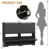 Shoe Cabinet Storage for Entryway with 4 Flip Drawers, Black Fluted Shoe Cabinet with Adjustable Shelves, Wooden Hidden Shoe Rack Freestanding Narrow Slim Shoes Storage for Hallway, Entrance HUANLEGO