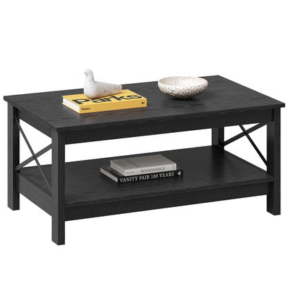 YITAHOME Coffee Table for Living Room,Modern Farmhouse Coffee Table with Storage,2-Tier Center Table for Living Room Wood Living Room Table Accent Cocktail with Sturdy Frame,Black - WoodArtSupply