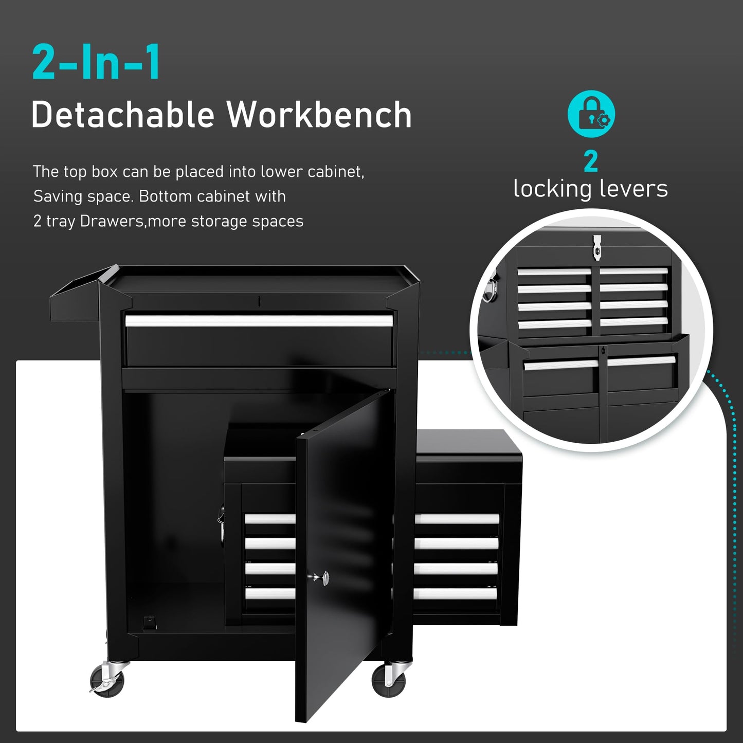 INTERGREAT 5-Drawer Rolling Tool Chest, High Capacity Tool Chest with Lockable Wheels, 2-in-1 Detachable Steel Tool Storage Cabinet with Lock and Drawers for Garage, Workstation, Barbershop(B - WoodArtSupply