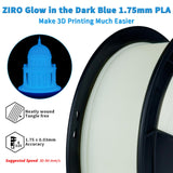 ZIRO Glow in The Dark Filament, PLA Filament 1.75mm, Luminous 3D Printer Filament, Strong Glow Effect 1KG(2.2lbs) Spool, Dimensional Accuracy +/- 0.03mm, Fit Most FDM 3D Printers, Blue ZIRO