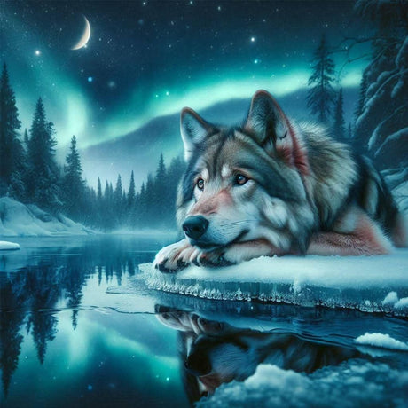 JXDXDJ Wolf Diamond Art Kits for Adults,Aurora 5D Diamond Painting Kits for Beginners,DIY Round Full Drill Winter Diamond Dots Gem Art for Adults,Paint by Pictures Crafts Home Decor 13.78x13.78 Inch JXDXDJ