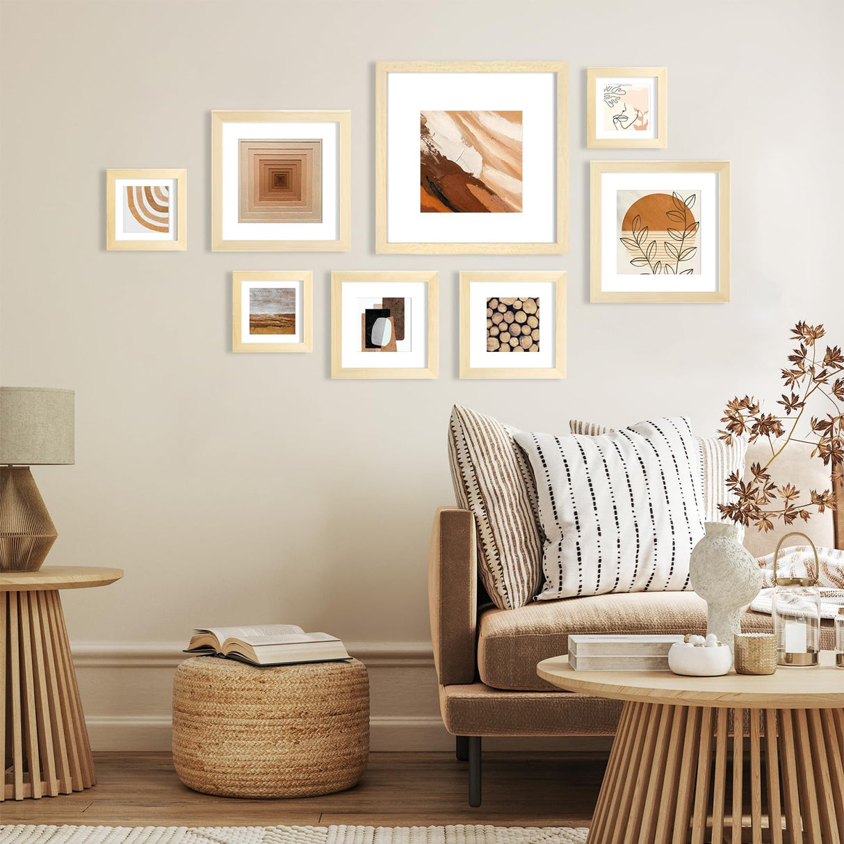 KINLINK 4x4 Picture Frames Natural Wood Frames with Acrylic Plexiglass, Tabletop and Wall Mounting Display Square Frame, Set of 4 KINLINK