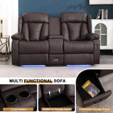 DUNELLA 66" Power Loveseat Recliner Sofa, Home Theater Seating with Console, Electric Recliner RV Sofa with USB/USB-C/Storage/Side Pocket/LED Light for Travel Trailers(Brown) DUNELLA