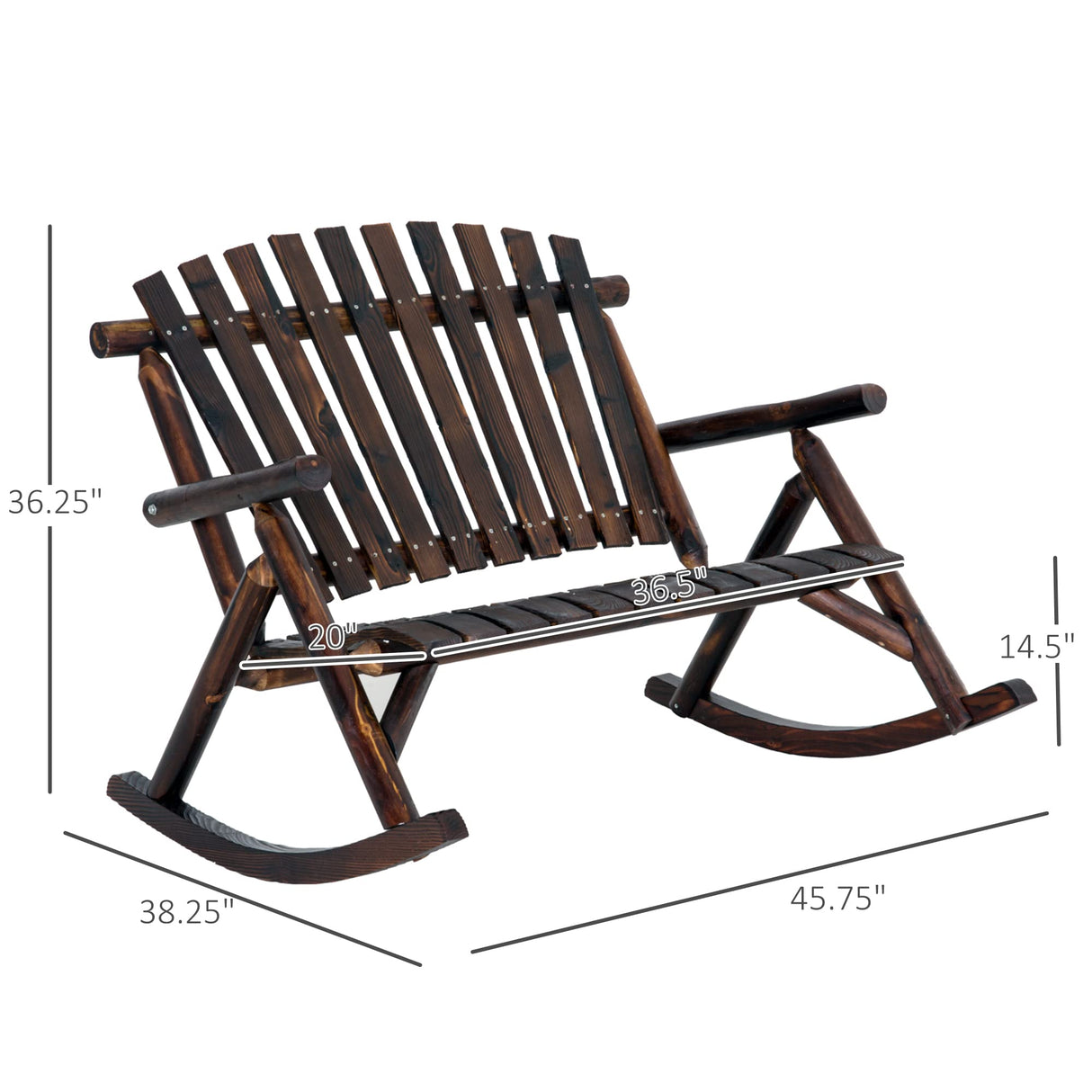 Outsunny Carbonized Double-Person Adirondack Rocking Chair with High Backrest and Armrests for Outdoor Relaxation Outsunny