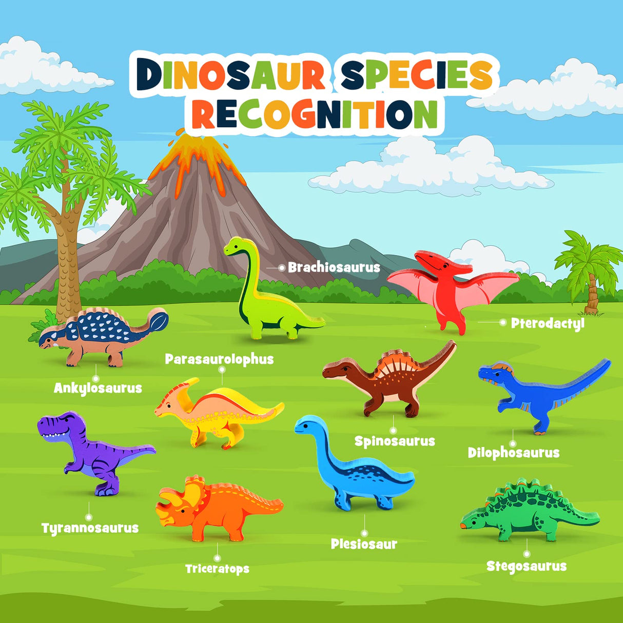 IPOURUP Dinosaur Toys for Kids 3-5: Wooden Stacking Montessori Toys for 3 4 5 6 7 8 Year Old Boys Girls Balance Competition Game for Family Easter Birthday Gifts for Kids Ages 4-8 (Classic Version) IPOURUP
