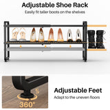 Shoe Rack - Expandable Shoe Organizer for Closet, Adjustable Metal Shoe Shelf Storage, 2 Tier Stackable Long Shoe Stand Holder for Garage, Entryway, Door Entrance, Black SNTD