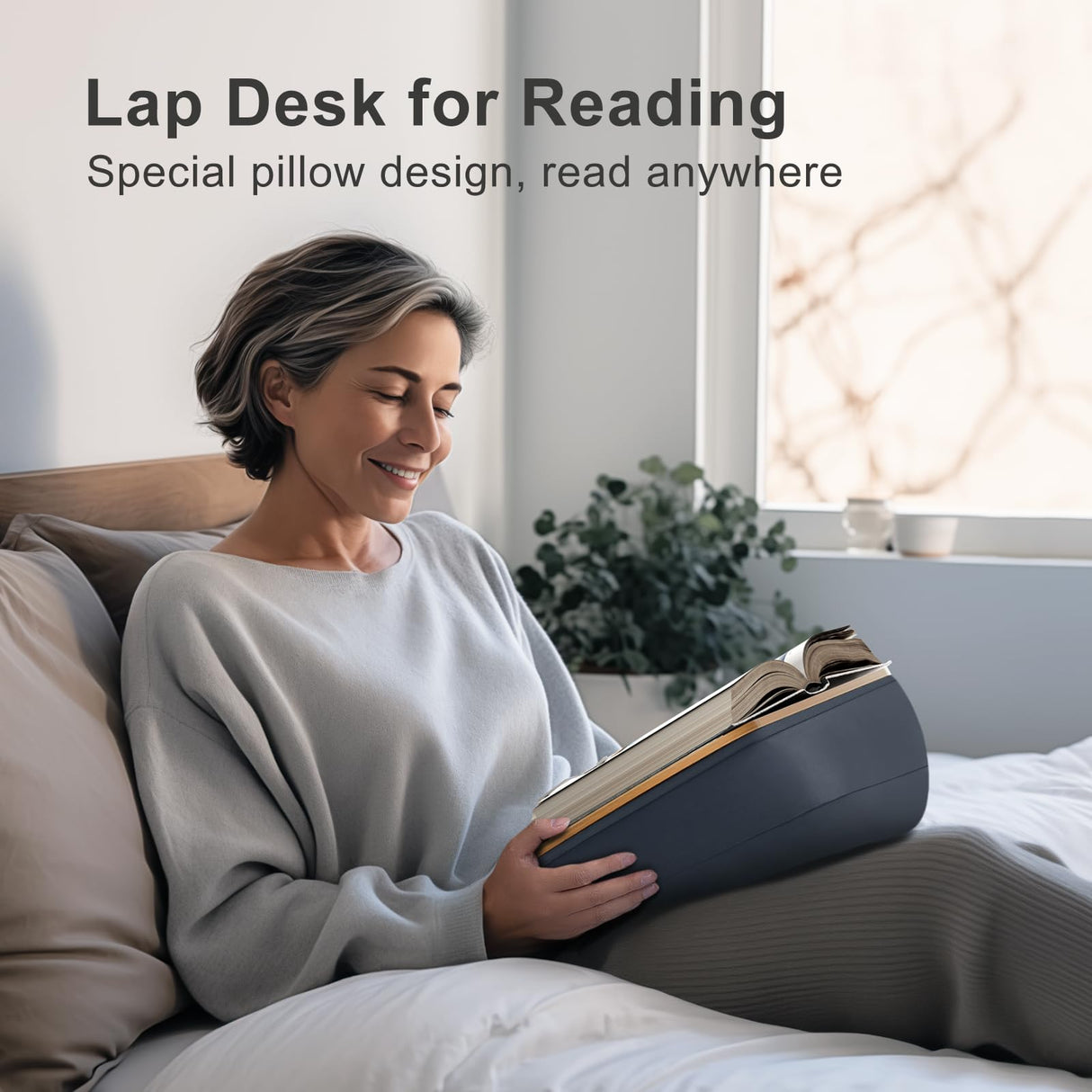 ERGONOV Lap Beanbag Book Stand for Hands Free Reading Comfortable Reading Pillow Stand Minimize Neck Strain Perfect Idea for Book Lovers in Dorm Room or Anywhere Else with Bookseat(Gray) ERGONOV