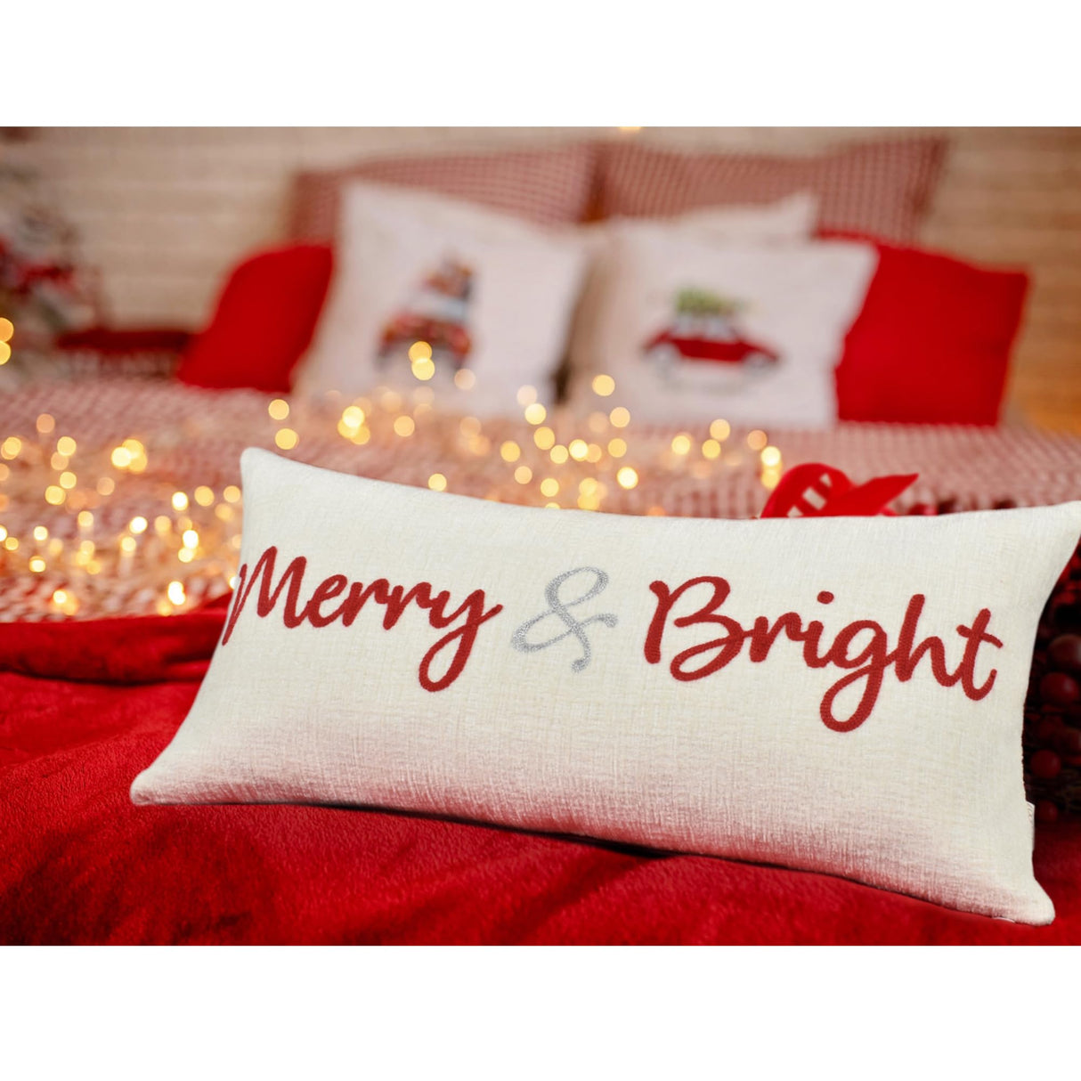 LOOPUINHOM Nice Merry and Bright Christmas Decor Cotton Burlap Decorative Rectangle Throw Lumbar Waist Pillow Case Cushion Cover for Couch Living Room 12X24 inches LOOPUINHOM