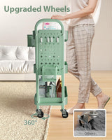 ALVOROG 3 Tier Rolling Cart with DIY Pegboards Metal Utility Cart with Wheels Handles Baskets Hooks, Storage Cart for Office Kitchen Bathroom(Green) ALVOROG
